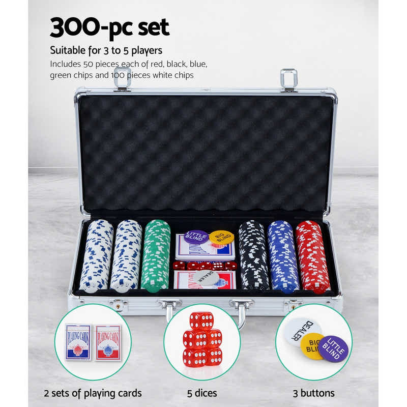 DS NA Poker Chip Set 300PC Chips TEXAS HOLD'EM Casino Gambling Dice Cards