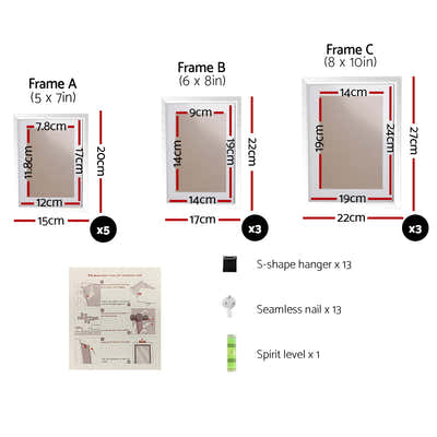 DS NA Artiss Photo Frames11PCS 5x7in 6x8in 8x10in Hanging Wall Frame White
