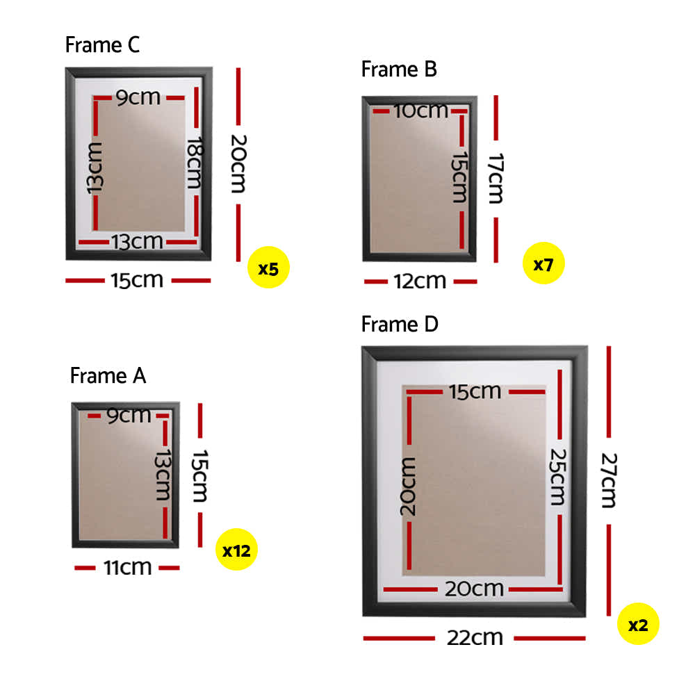 DS NA Photo Frames 26PCS  8x10in 5x7in 4x6in 3.5x5in Hanging Wall Frame Black