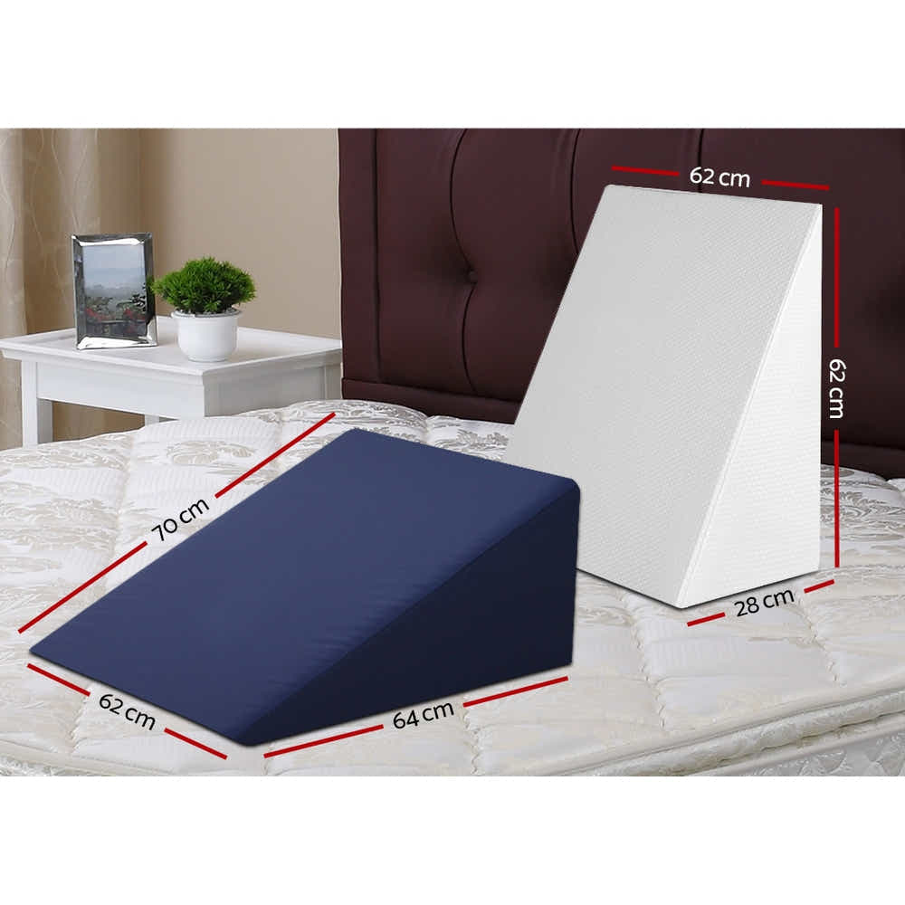 DS NA Bedding 2X Memory Foam Wedge Pillow with Cover Waterproof White Blue