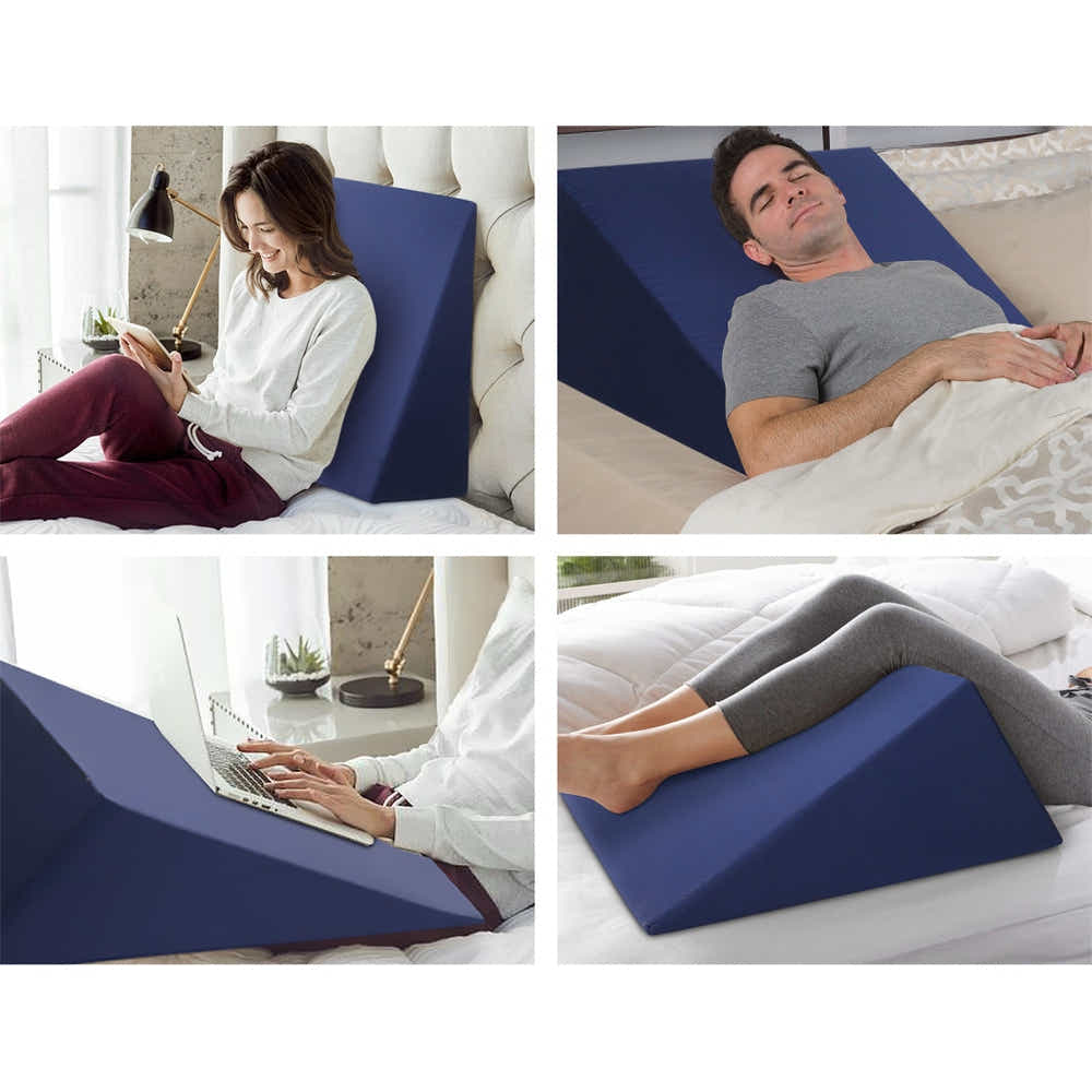 DS NA Bedding 2X Memory Foam Wedge Pillow with Cover Waterproof White Blue