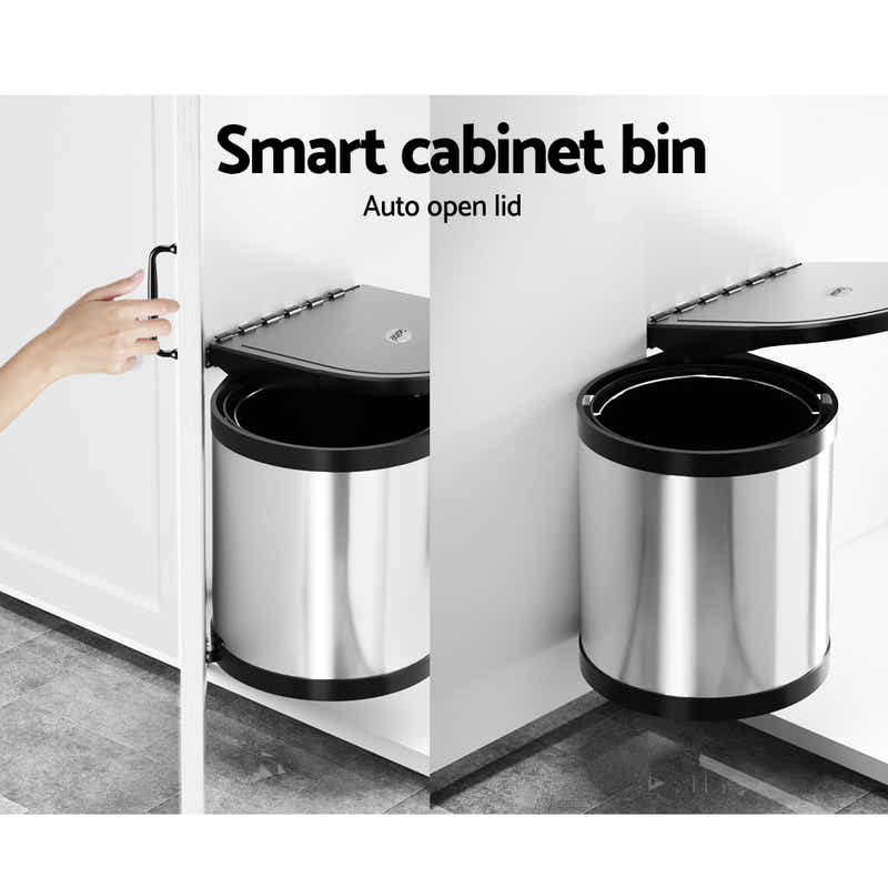 DS NA Kitchen Swing Out Pull Out Bin Stainless Steel Garbage Rubbish Can 12L