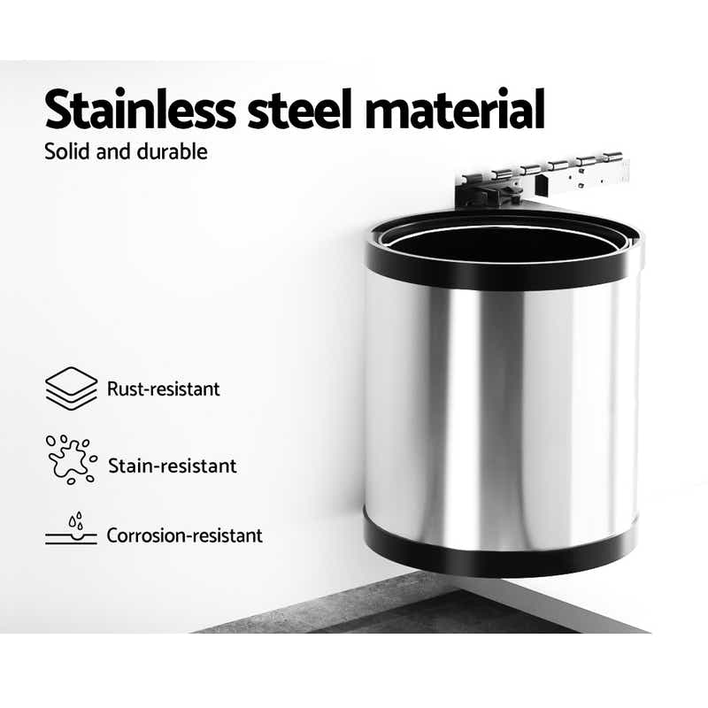 DS NA Kitchen Swing Out Pull Out Bin Stainless Steel Garbage Rubbish Can 12L