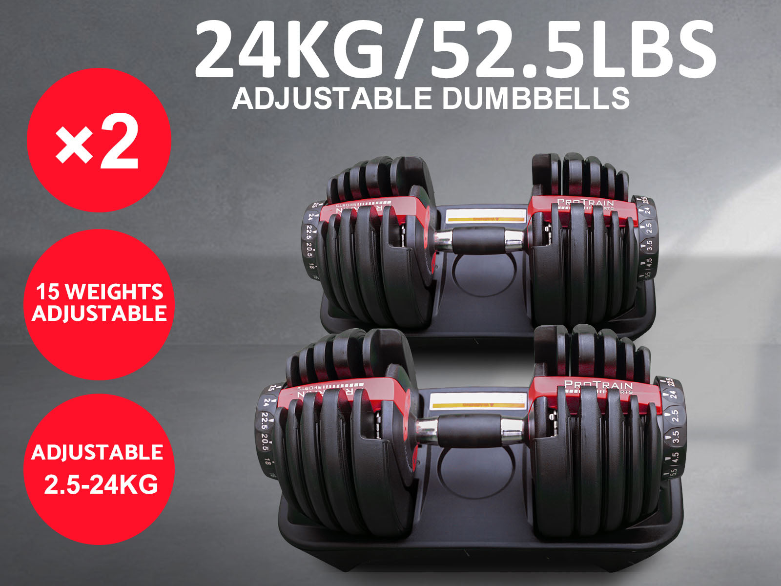 Pair Adjustable Dumbbells 24KG