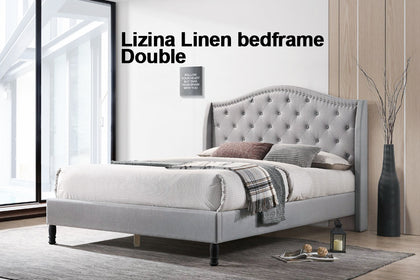 T Lizina Linen bedframe double lighgrey