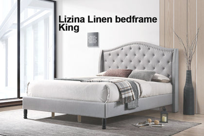 T Lizina Linen bedframe King light grey
