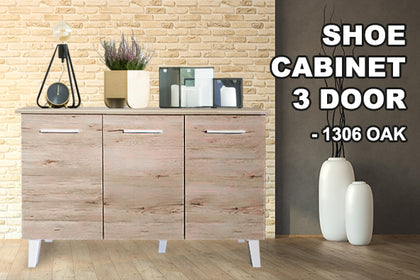 Shoe Cabinet 3 Door 1306 Oak