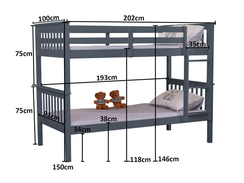 T Enkel Bunk Bed Grey