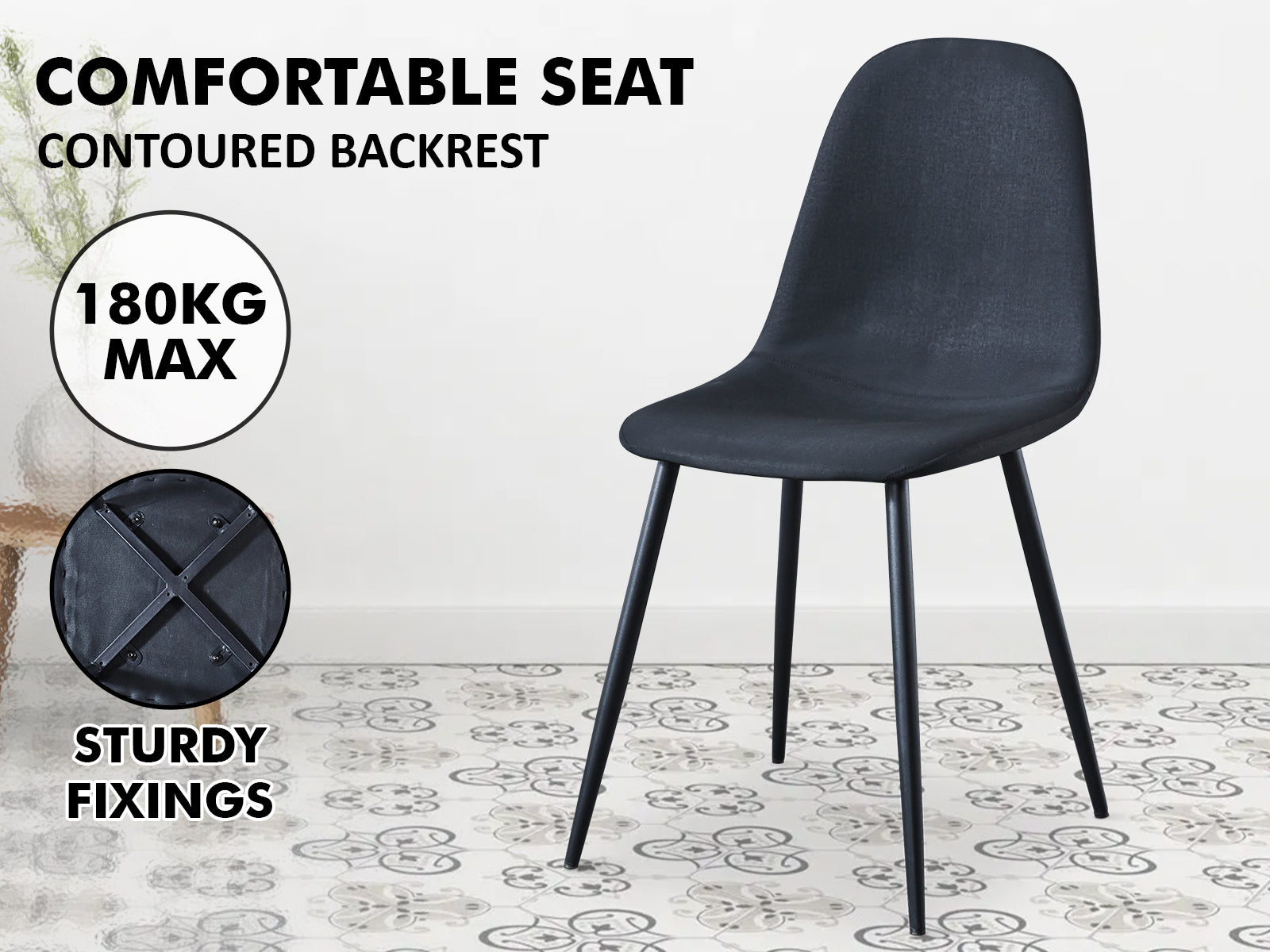 DS Axis PU Dining Chair Black - Set of 4