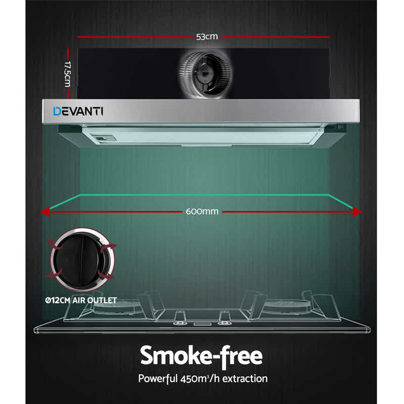 DS NA Rangehood  Stainless Steel Slide Out Kitchen Canopy 60cm 600mm Black