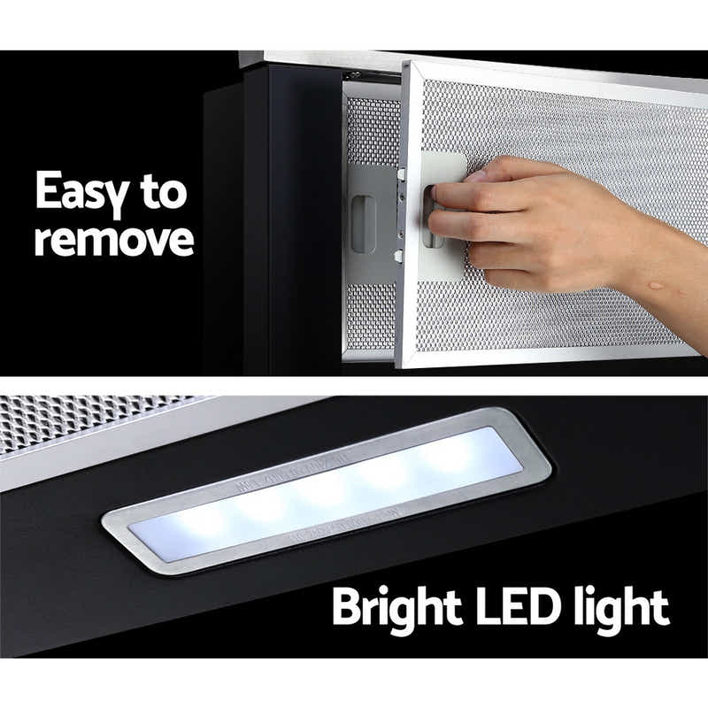 DS NA Rangehood  Stainless Steel Slide Out Kitchen Canopy 60cm 600mm Black