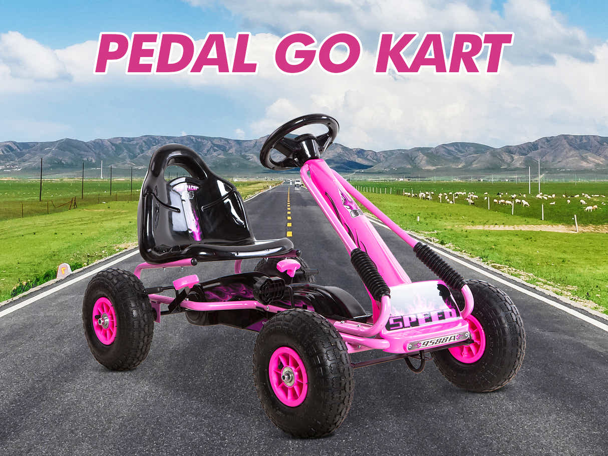 Kids Go Kart With Hand Brake - Pink