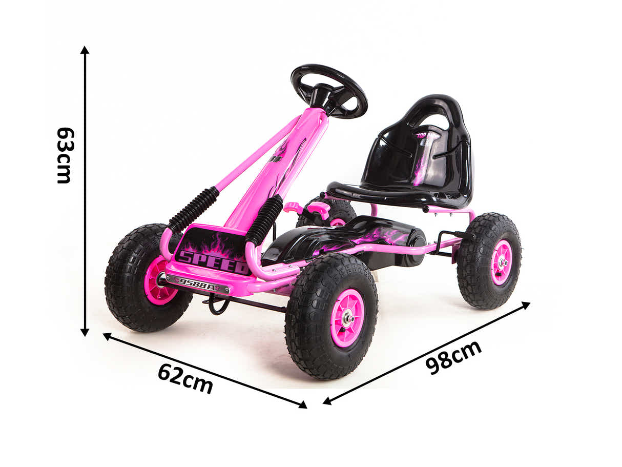 Kids Go Kart With Hand Brake - Pink