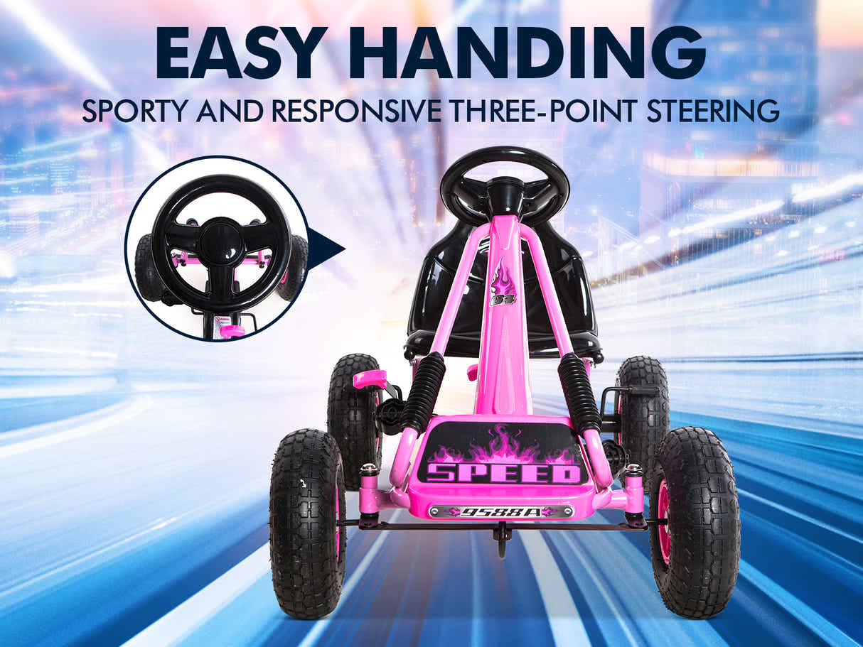 Kids Go Kart With Hand Brake - Pink