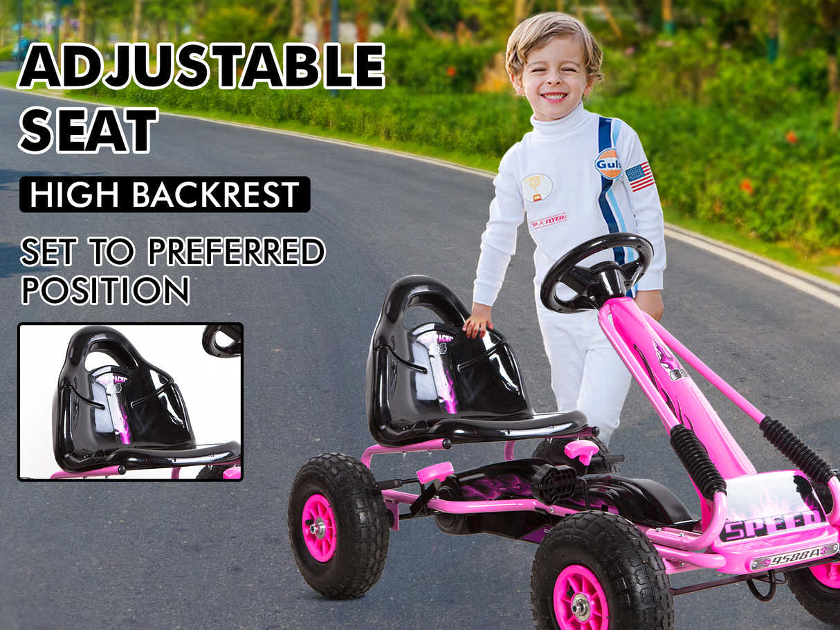 Kids Go Kart With Hand Brake - Pink