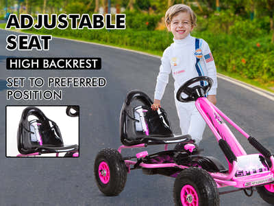 Kids Go Kart With Hand Brake - Pink