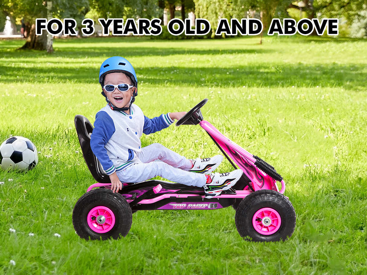 Kids Go Kart With Hand Brake - Pink