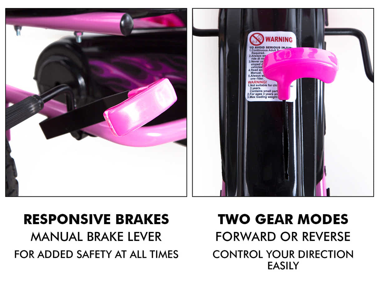 Kids Go Kart With Hand Brake - Pink