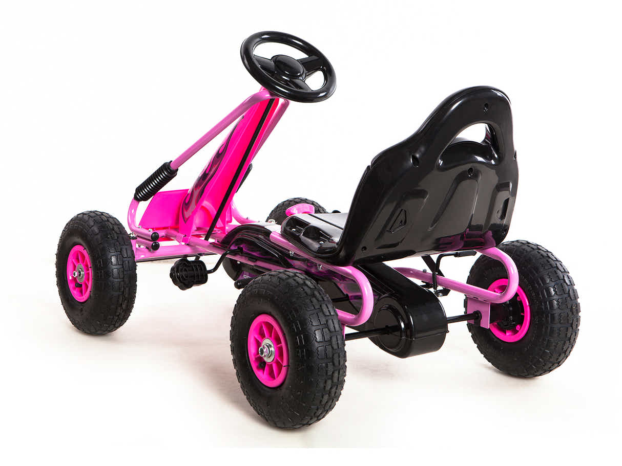 Kids Go Kart With Hand Brake - Pink