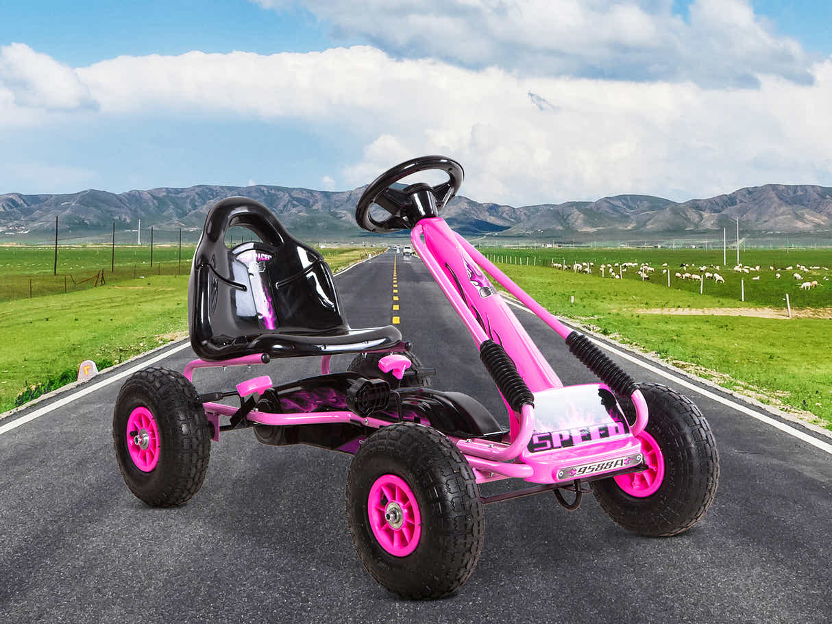 Kids Go Kart With Hand Brake - Pink
