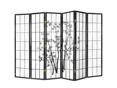 6-Panel Room Divider with Bamboo Pattern - Black