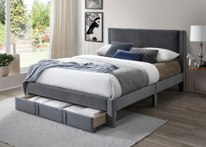 T Rae Fabric Bed With Drawer King Charcoal