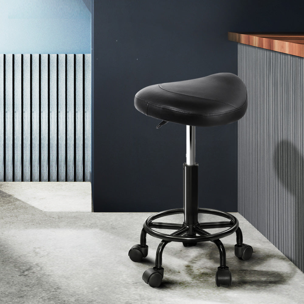 DS NA Artiss Saddle Stool Salon Chair Black Beauty Barber Hairdressing Gas Lift