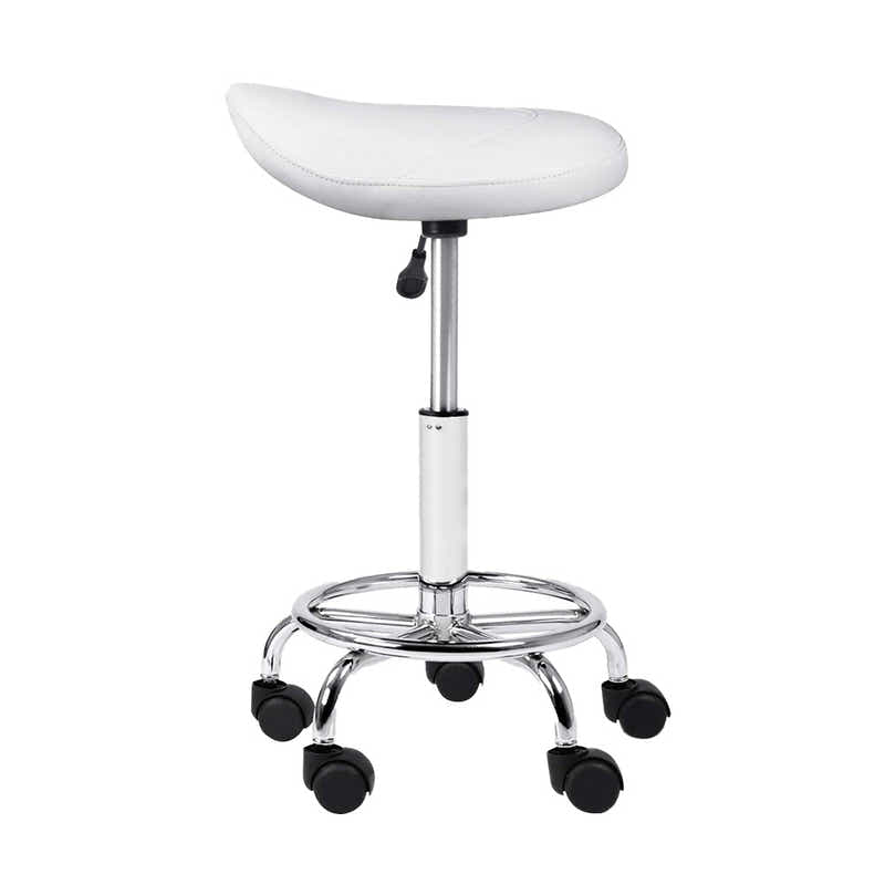DS NA Saddle Salon Stool White PU Swivel Barber Hair Dress Chair Hydraulic Lift