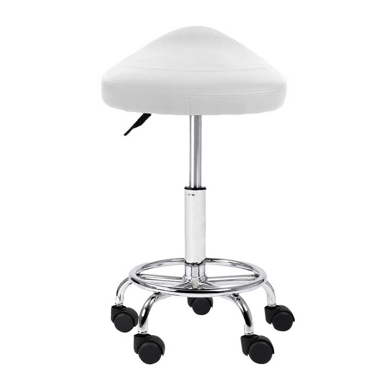 DS NA Saddle Salon Stool White PU Swivel Barber Hair Dress Chair Hydraulic Lift