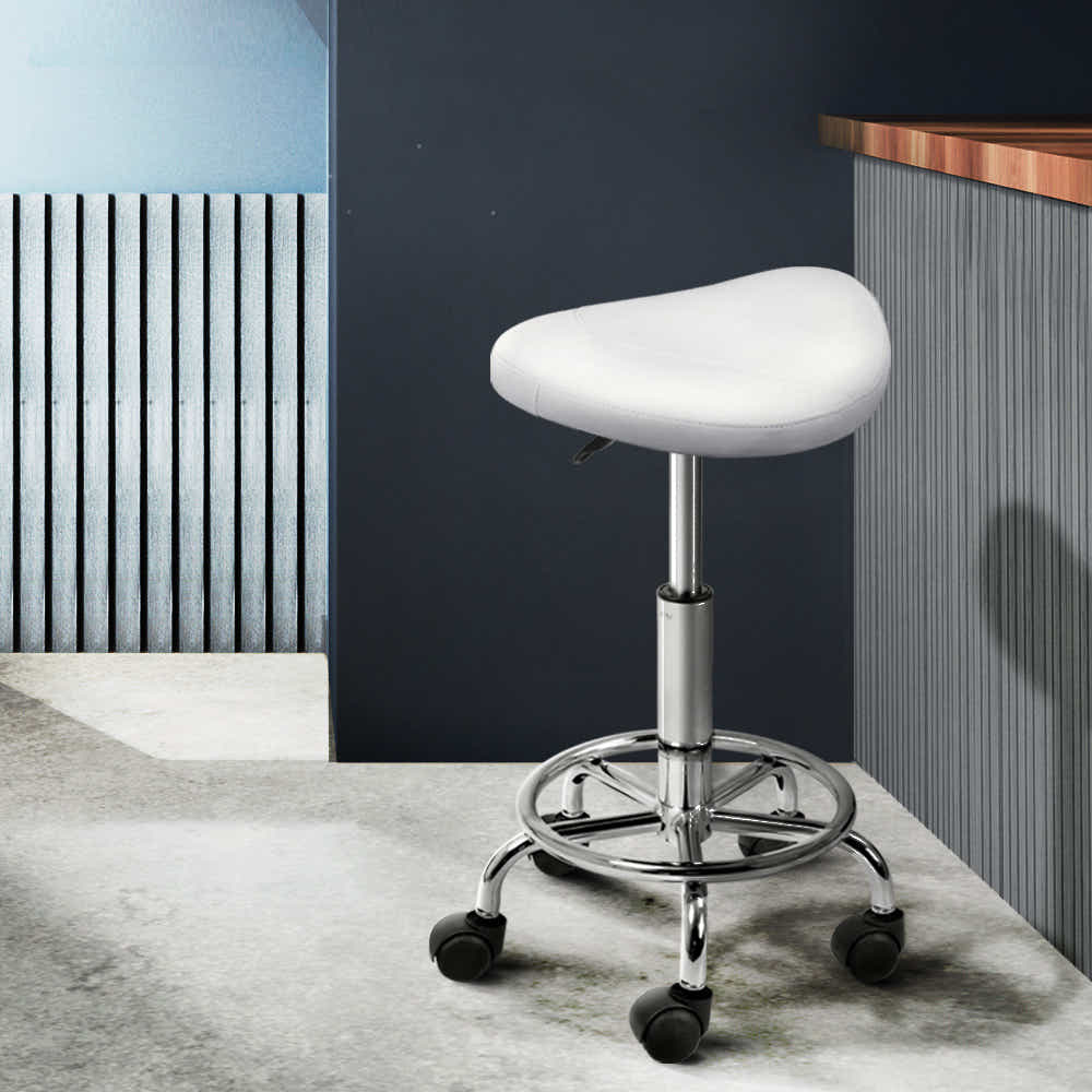 DS NA Saddle Salon Stool White PU Swivel Barber Hair Dress Chair Hydraulic Lift
