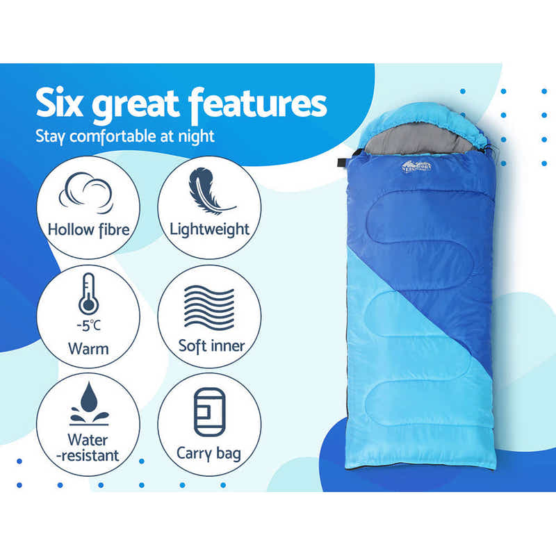 DS NA Weisshorn Sleeping Bag Bags Kids 172cm Camping Hiking Thermal Blue