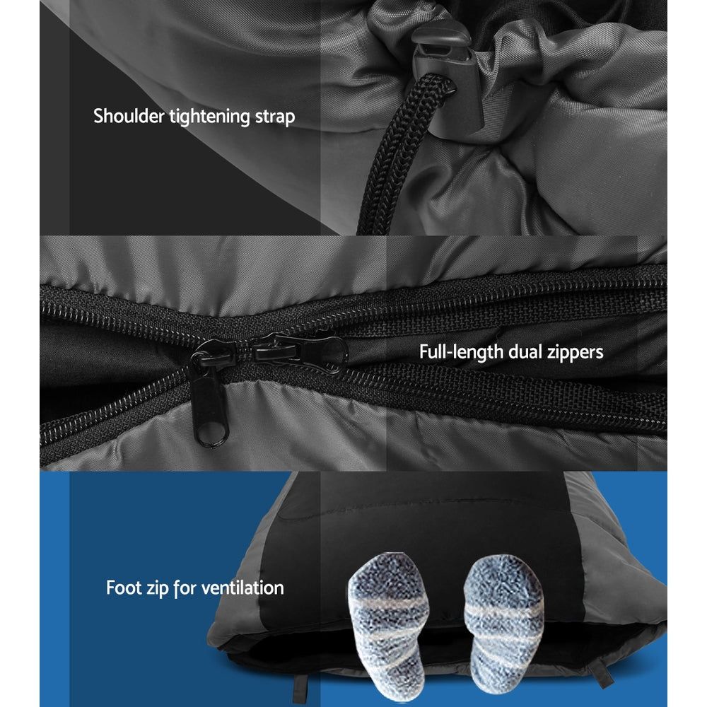 Sleeping Bag Camping Hiking Tent Winter Thermal Comfort 0 Degree Black