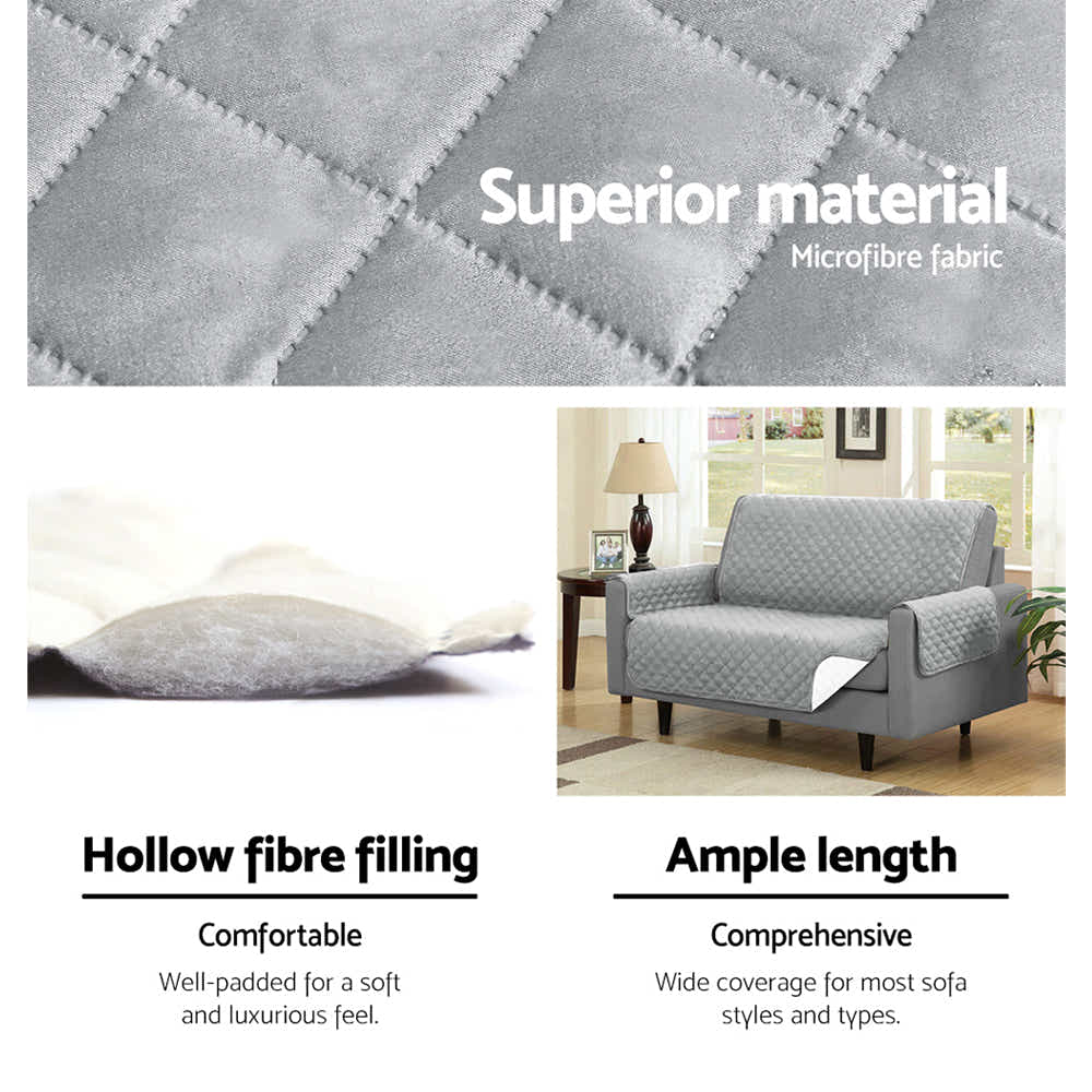 DS NA Artiss Sofa Cover Quilted Couch Covers Lounge Protector 3 Seater Grey
