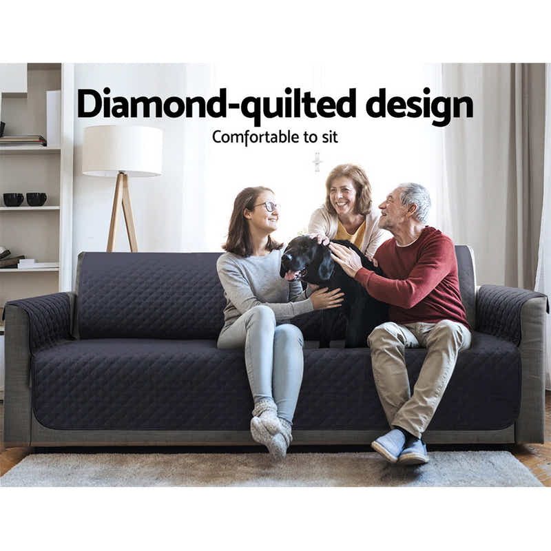 DS NA  Sofa Cover Quilted Couch Covers 100% Water Resistant 3 Seater Dark Grey