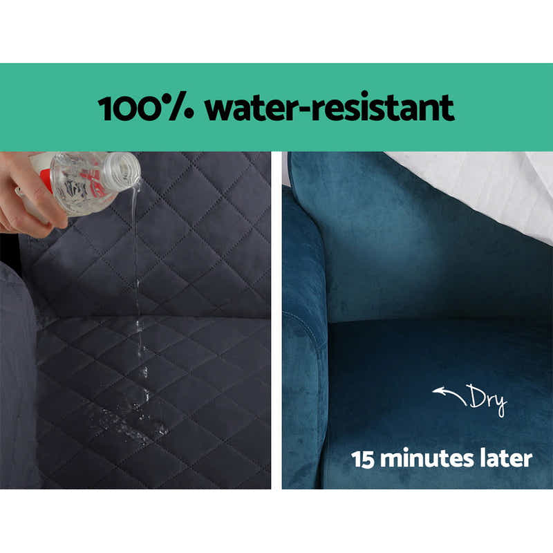 DS NA  Sofa Cover Quilted Couch Covers 100% Water Resistant 3 Seater Dark Grey