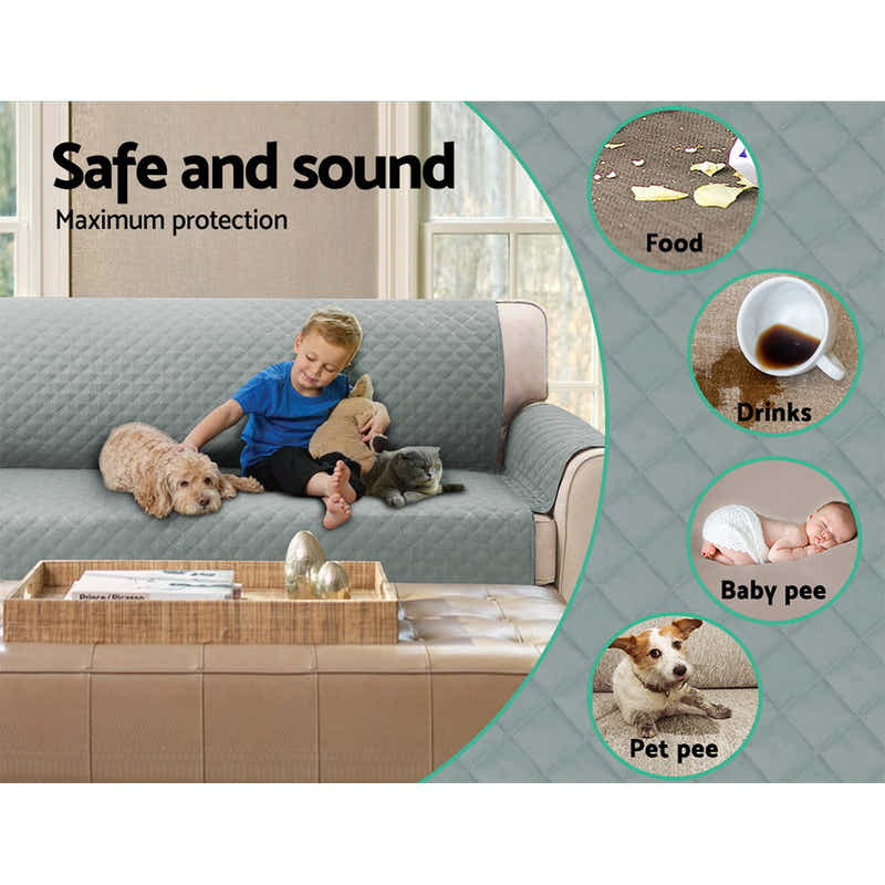 DS NA Artiss Sofa Cover Quilted Couch Covers 100% Water Resistant 4 Seater Grey