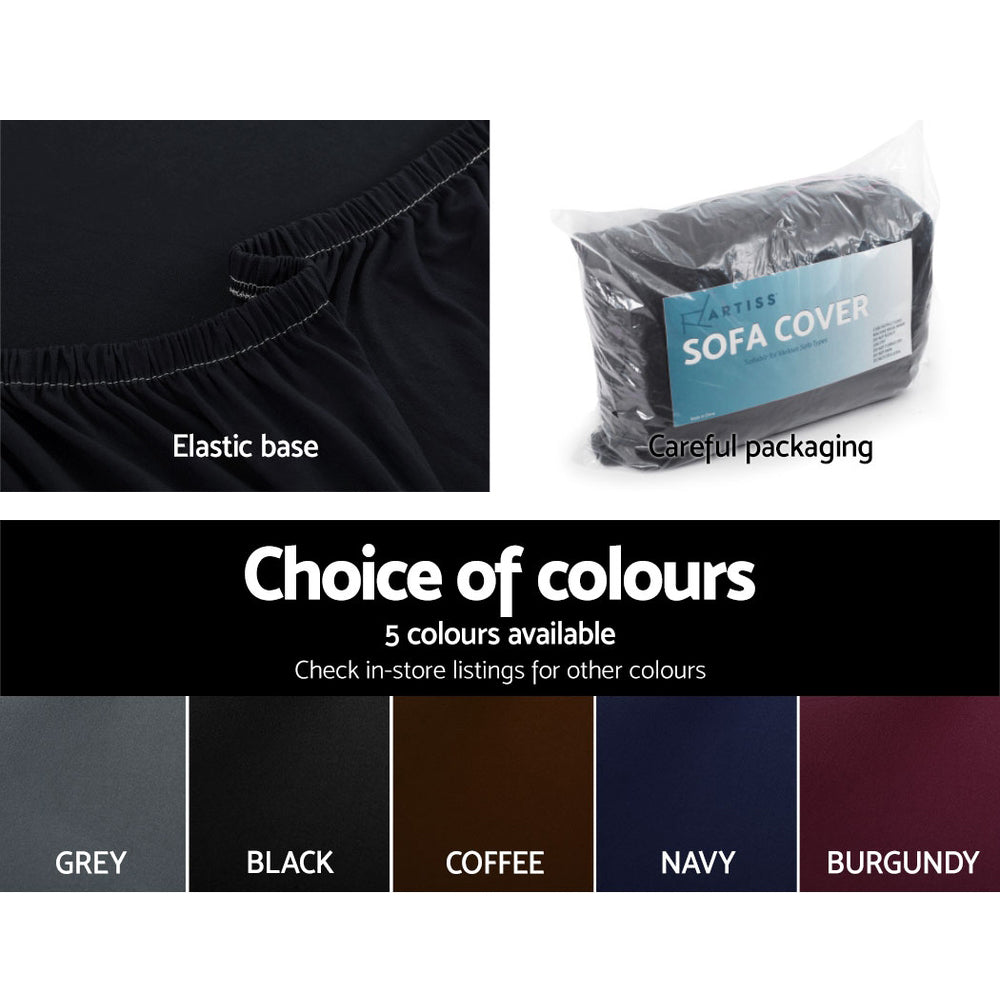 DS NA Artiss Sofa Cover Elastic Stretchable Couch Covers Black 3 Seater