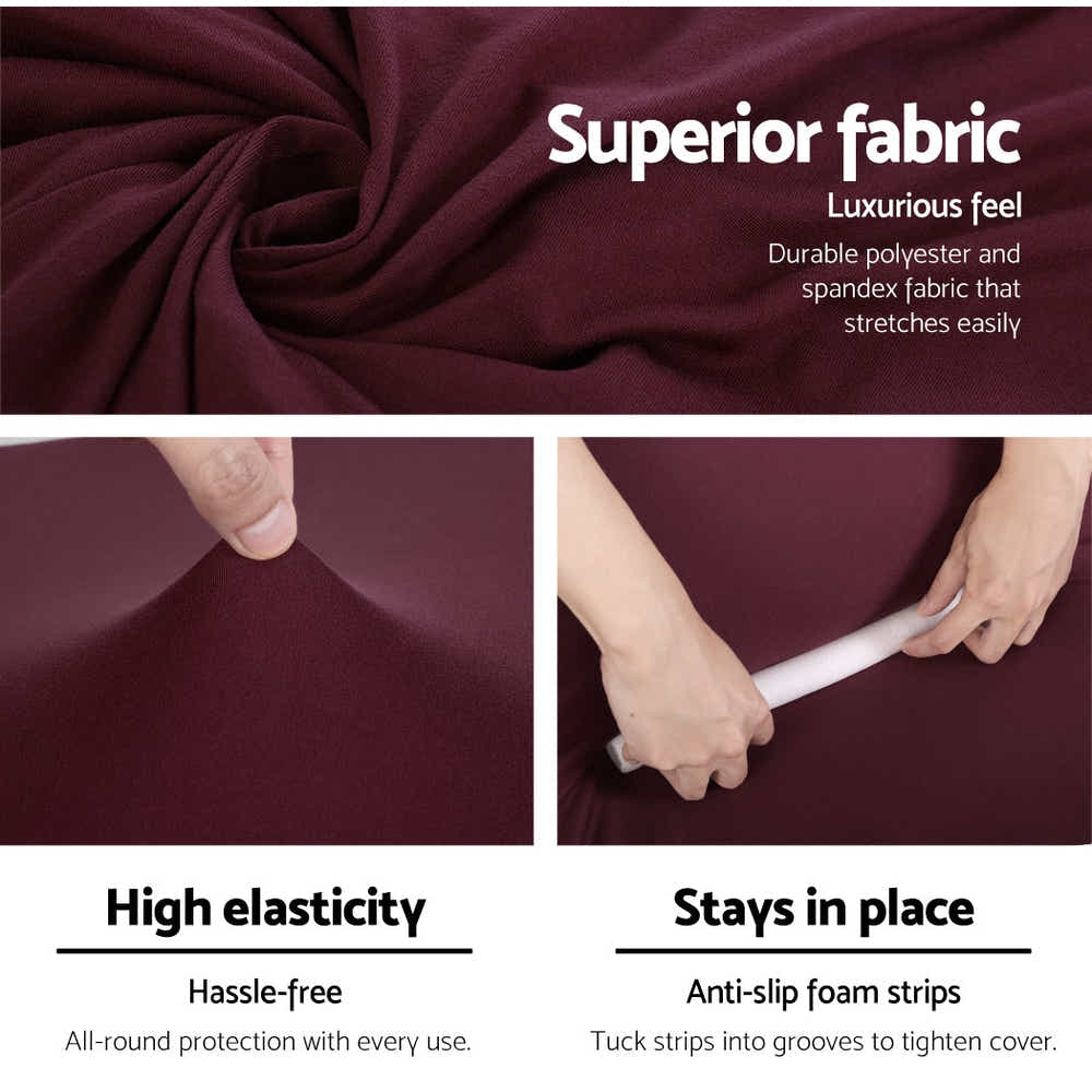 DS NA Artiss Sofa Cover Elastic Stretchable Couch Covers Burgundy 3 Seater
