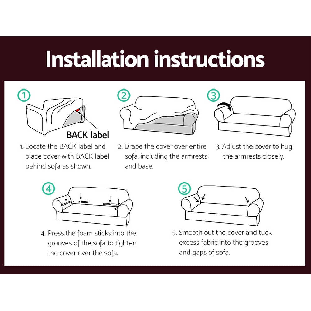 DS NA Artiss Sofa Cover Elastic Stretchable Couch Covers Burgundy 3 Seater