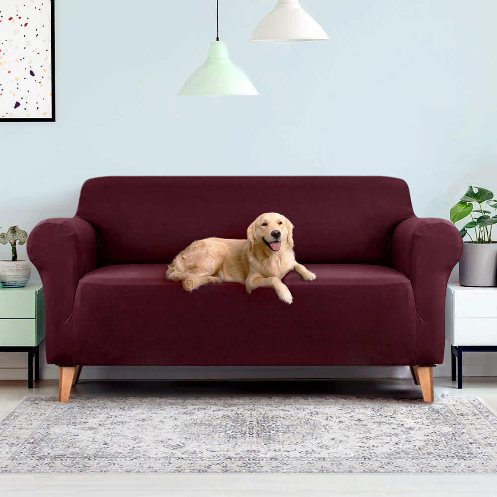 DS NA Artiss Sofa Cover Elastic Stretchable Couch Covers Burgundy 3 Seater