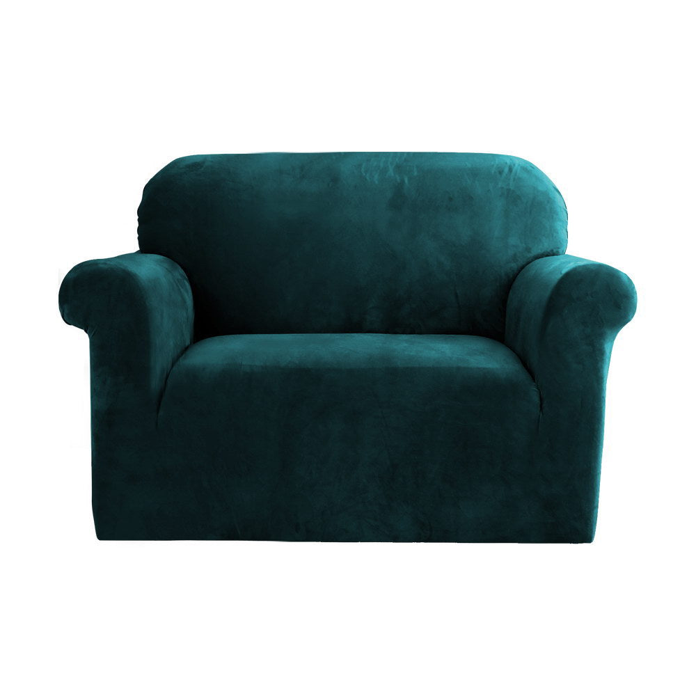 DS NA Velvet Sofa Cover Plush Couch Cover Lounge Slipcover 1 Seater Agate Green