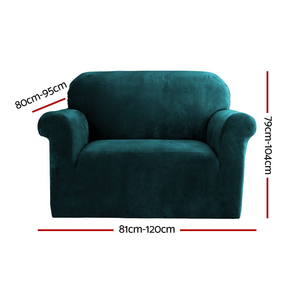 DS NA Velvet Sofa Cover Plush Couch Cover Lounge Slipcover 1 Seater Agate Green