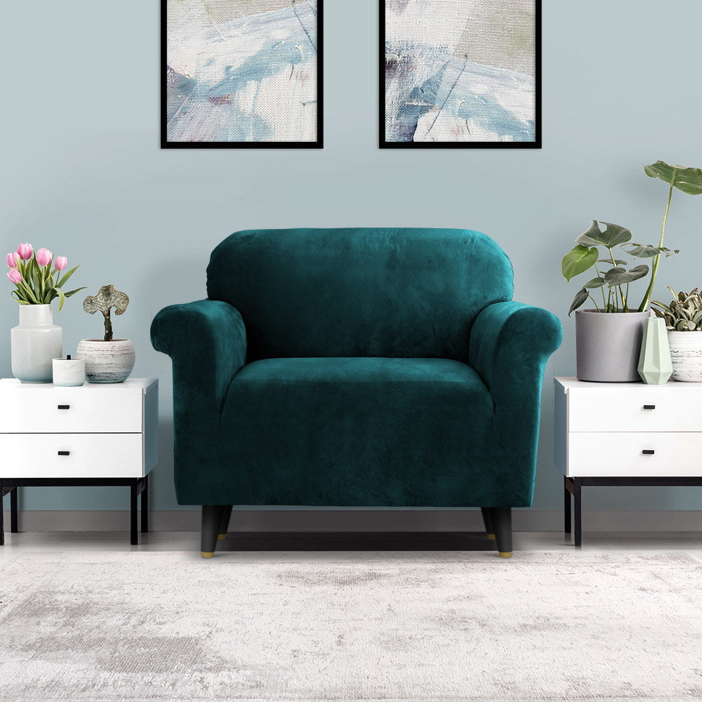 DS NA Velvet Sofa Cover Plush Couch Cover Lounge Slipcover 1 Seater Agate Green