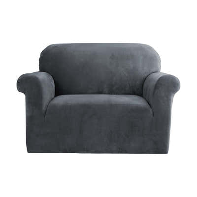 DS NA Artiss Velvet Sofa Cover Plush Couch Cover Lounge Slipcover 1 Seater Grey
