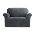 DS NA Artiss Velvet Sofa Cover Plush Couch Cover Lounge Slipcover 1 Seater Grey