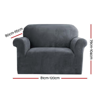 DS NA Artiss Velvet Sofa Cover Plush Couch Cover Lounge Slipcover 1 Seater Grey