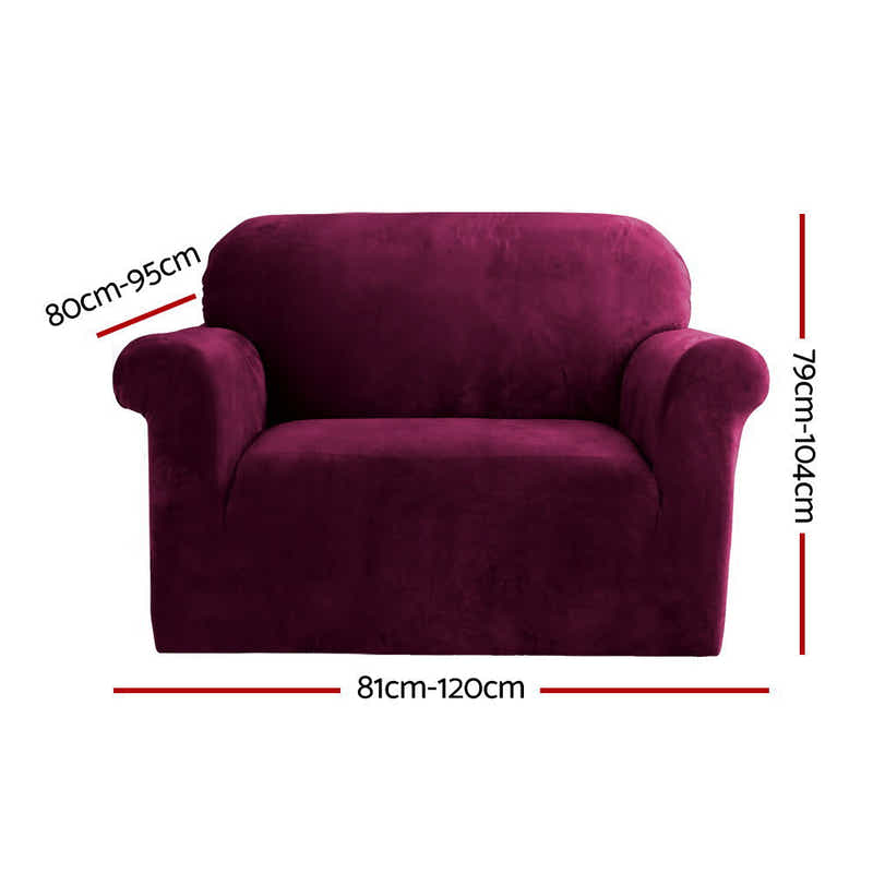 DS NA Velvet Sofa Cover Plush Couch Cover Lounge Slipcover 1 Seater Ruby Red