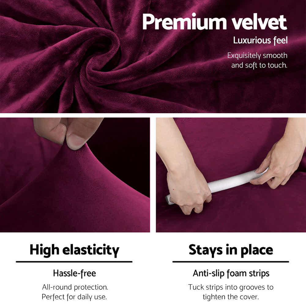 DS NA Velvet Sofa Cover Plush Couch Cover Lounge Slipcover 1 Seater Ruby Red