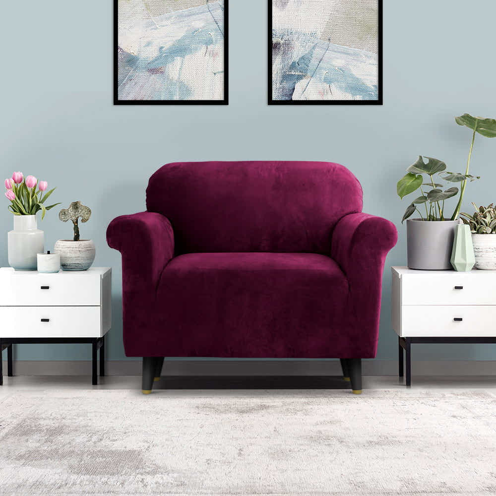 DS NA Velvet Sofa Cover Plush Couch Cover Lounge Slipcover 1 Seater Ruby Red