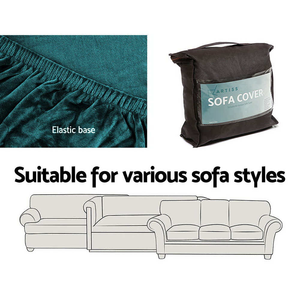 DS NA Artiss Velvet Sofa Cover Plush Couch Cover Lounge  2 Seater Agate Green